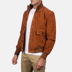 Men's Eaton Brown Suede Bomber Jacket Maroon Leather Jacket, Suede Jacket Men, Vintage Style Jacket, Fur Leather Jacket, Suede Leather Jacket, Men Suede, Streetwear Mens, Real Leather Jacket, Brown Suede Jacket