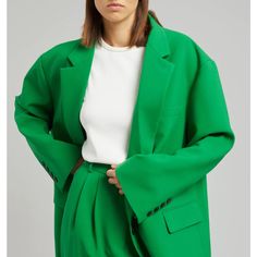 Frankie Shop Oversized Bea Jacket S Suite Pants To Match M Kelly Green Nwt Green Oversized Blazer For Workwear, Oversized Green Blazer With Pockets, Modern Green Long Sleeve Outerwear, Oversized Green Long Sleeve Blazer, Oversized Green Blazer With Long Sleeves, Oversized Structured Spring Outerwear, Modern Green Outerwear For Work, Elegant Oversized Green Outerwear, Elegant Green Oversized Outerwear