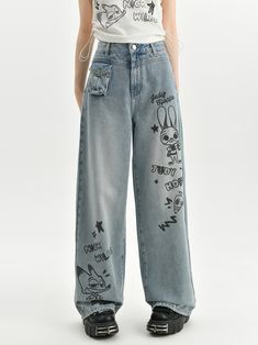 Step into the world of Zootopia with these adorable Judy and Nick print high-waist wide-leg jeans! Made from high-quality denim, these jeans feature a vibrant blue color and a fun print of Judy and Nick, the beloved characters from the movie. The high waist design offers a flattering fit, while the wide-leg style adds a touch of retro charm. Pair these jeans with your favorite top for a playful and stylish look that's perfect for any casual outing.  Please note that this product includes only th Trendy Medium Wash Jeans With Graphic Print, Denim Blue Graphic Print Straight Leg Jeans, Denim Blue Straight Leg Jeans With Graphic Print, Medium Wash Jeans With Graphic Print For Spring, Straight Leg Denim Jeans With Graphic Print, Medium Wash Straight Leg Jeans With Graphic Print, Spring Jeans In Medium Wash With Graphic Print, Graphic Print Straight Leg Denim Jeans, Graphic Print High Waist Denim Jeans