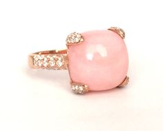 Pink Opal CZ Pave Round Cushion 18K Rose Gold by ShowcaseJewelry Blue Chalcedony Ring, Pink Opal Ring, Rings Pink, Chalcedony Ring, Best Gifts For Mom, Pink Sale, Round Cushion, Natural Gemstone Jewelry, Vermeil Jewelry