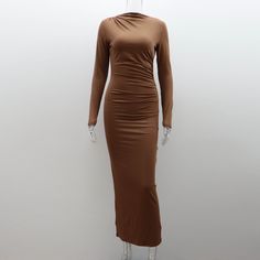 F00225759-303 Bodycon Long Sleeve Ruched Maxi Dress, Fitted Sheath Maxi Dress, Long Fitted Solid Color Dresses, Solid Color Long Fitted Dress, Fitted Solid Maxi Length Bodycon Dress, Long Fitted Dress In A Specific Color, Stretch Midi Dress For Fall Clubbing, Fall Stretch Midi Dress For Club, Fitted Solid Color Midi Dress For Club