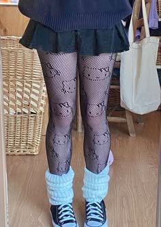 Hello Kitty Tights Outfit, Tights Converse Outfits, Cute Stockings Outfit, Hello Kitty Fishnets, Story Script, Hello Kitty Fashion, Goth Gifts, Alt Clothes, Alt Outfits