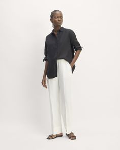 The Linen Easy Pant Linen Pants With Straight Hem For Daywear, Modern Relaxed Fit Linen Bottoms, Modern Linen Bottoms With Relaxed Fit, Modern Linen Bottoms With Straight Hem, Modern Linen Relaxed Fit Pants, Chic Relaxed Fit Bottoms By Everlane, Everlane Chic Relaxed Fit Bottoms, Natural Fiber Clothing, Linen Women