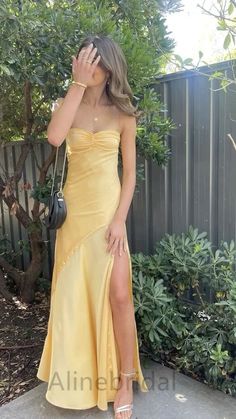 Yellow Sweetheart Sleeveless Sheath Long Prom Dress, PD3742Description:1. Material:satin,pongee. 2. Color: custom colors are welcome, please Contact us and tell us style number, we will send you color charts to choose.3. Size: standard size or custom size, if you need custom service, we need following measurements, please leave information in the note of shopping cart. * are necessary.*bust _______ cm/inch*waist _______cm/inch*hips _______cm/inchshoulder to shoulder _______cm/inch (from back of Yellow Party Dresses, Prom Dress Inspo, Prom Dresses Yellow, Prom Dress Inspiration, Cute Prom Dresses, Pretty Prom Dresses, فستان سهرة, Grad Dresses, Hoco Dresses