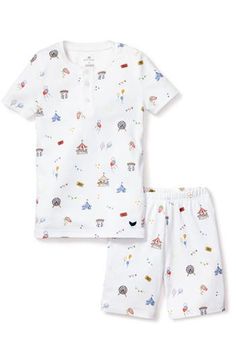 Supersoft pima cotton spells sweet dreams for your little one in these short-sleeve fitted pajamas covered in an adorable pattern. This item is designed to fit snugly, as it is not flame-resistant Top has three-button closure Shorts have elastic waist 100% pima cotton Machine wash, tumble dry Made in Peru Playful Printed Short Sleeve Sleepwear, Playful Short Sleeve Sleepwear For Playtime, Playful Short Sleeve Sleepwear For Loungewear, Playful Short Sleeve Bedtime Sets, Playful Short Sleeve Sets For Sleepover, Playful Short Sleeve Sleepover Sets, Cotton Short Sleeve Sleepover Set, Short Sleeve Cotton Sleepover Set, Printed Short Sleeve Sleep Set