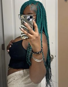 Teal Knotless Braids, Teal Braids, Blue Box Braids, Blue Braids, Braids Inspiration, Future Hairstyles, Hair Man, Braid Inspiration, Colored Braids