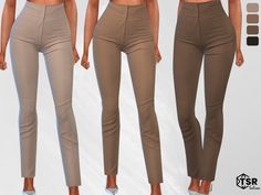 three different views of the same woman's pants, one in beige and one in brown