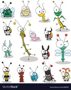 cartoon bugs and insects set on white background