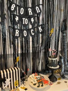 a black and white birthday party with decorations