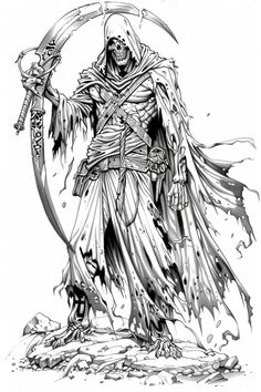 [Horror Characters]"Color your fears with a collection of horror characters, each page bringing a monster to life with your dark palette." 🧟‍♂️🎨  Great for: Adults Dark Horror Drawings, Coloring Pages Horror, Horror Coloring Pages, Reaper Drawing, Dark Palette, Coloring Pages Adult, Grim Reaper Tattoo, Wolf Tattoo Sleeve, Flame Art