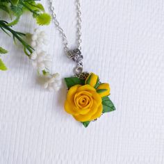 Yellow rose pendant necklace, Yellow flower pendant, Floral pendant, Necklace with a rose, Clay floral jewelry, Fimo flowers, Gift for her Fimo Flowers, Chanel Flower, Lilac Earrings, Rose Pendant Necklace, Jewelry Polymer Clay, Floral Pendant Necklace, Polymer Clay Bracelet, Yellow Necklace, Yellow Jewelry