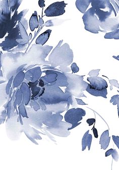 blue flowers on white background with watercolor effect