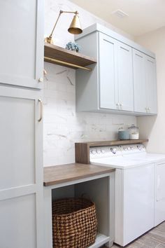 DIY cabinets, DIY tile wall and shelves to complete my laundry room renovation. A complete overhaul where I did everything myself! Stacked Laundry Room, Laundry Room Cabinets