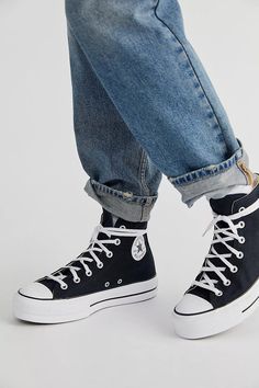 Chuck Taylor All Star Lift Hi-Top Sneaker | Free People Black Sneakers Outfit, Knee High Converse, Shoes Sneakers High Tops, Chuck Taylor All Star Lift, Jeans And Converse, Black Converse, Converse Sneakers, Hi Top, Chunky Platform