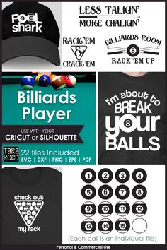 billiard's player t - shirt design bundle