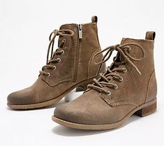 Got FOMO over footwear that's fitting for cooler-weather adventures (and photo ops)? Have no fear, Earth leather lace-ups are here!  Anchor your ankle boot look with the effortless style and supreme cushioning of Janel. The burnished suede leather looker laces up for a custom fit and features an easy inside zip entry (so you don't slow your roll). Now you can hit the pavement, path, or patch wearing these borrowed-from-the-boys essentials with everyday denim, a cute cuffed cargo, or a tiered mid Winter Lace-up Moto Boots For Adventure, Fall Combat Boots With Reinforced Heel And Lace-up, Fall Outdoor Lace-up Work Boots, Winter Ankle Lace-up Boots For Adventure, Winter Adventure Ankle Lace-up Boots, Rugged Lace-up Work Boots For Fall, Winter Lace-up Ankle Boots For Adventure, High Ankle Hiking Boots With Reinforced Toe For Fall, Winter Adventure Lace-up Ankle Boots