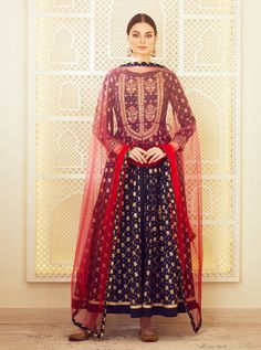 Blue Jacket Style, Navy Blue Anarkali, Kurta Skirt, Kurta With Dupatta, Anarkali With Dupatta, Blue Anarkali, Diwali Outfits, Embroidered Anarkali, Long Kurta