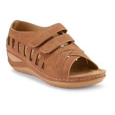 Brown Summer Footbed Sandals With Cork-bed Midsoles, Casual Brown Sandals With Cork-bed Midsoles, Brown Slip-on Sport Sandals With Arch Support, Brown Wedge Sandals With Cork-bed Midsoles For Vacation, Adjustable Brown Sandals With Cork-bed Midsoles, Block Heel Shoes, Comfortable Shoes, Women's Shoes Sandals, Open Toe