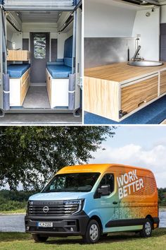 the interior and exterior of a camper van