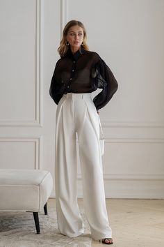 Fabric: crepe Cotton 65%, Polyester 35% High rise Palazzo style pants Pants length: 115 cm/ 45.27 in Pants inseam length: 85 cm/ 33.46 in Elegant Trousers, Palazzo Style, Sequin Shirt, Puff Sleeve Dresses, Red Pants, Crop Top Shirts, Puff Sleeve Blouse, Style Pants, Pants Length