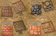 different types of bricks laid out on the ground