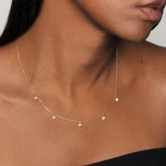 Floating Diamond Necklace | VRAI Created Diamonds Floating Diamond Necklace, Jewelry Wishlist, Floating Necklace, Floating Charms, Diamond Settings, Station Necklace, Pear Diamond, A Series, Necklace Designs