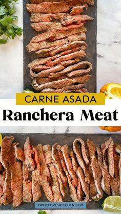 grilled flank steaks on a cutting board with cilantro and parsley