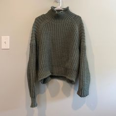 Nwt! Cute Oversized Look Green Is A Nice Muted Darker Sage Smoke Free Home I Also Have This In Cream - Check Out My Other Listing! Games Aesthetic, Flowy Cardigans, Red Knit Sweater, Green Turtle, Turtle Neck Sweater, Oversized Knitted Sweaters, Fuzzy Sweater, Blue Cardigan, Cotton Pullover