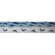 birds are flying over the water in this decorative wallpaper border that is hand painted with acrylic paint