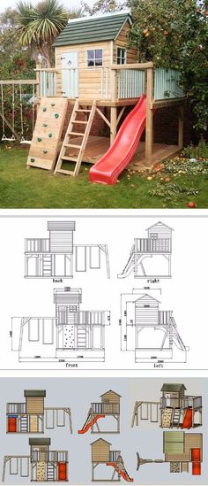 the plans for an outdoor play area are shown in this image and below, there is a