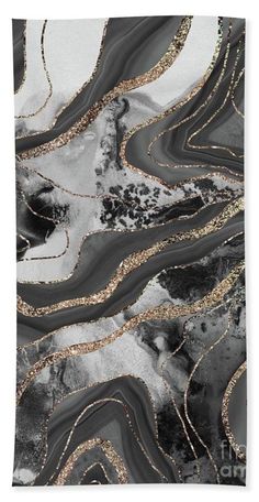 black and white abstract painting with gold glitters hand towel featuring the photograph of an abstract landscape