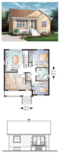 two story house plans with an open floor plan and one level living area in the middle