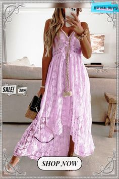 Women's Lace Sling Big Dress Solid Color Long Dress Pink V-neck Suspender Dress For Spring, Pink V-neck Suspender Dress For Summer, Lace V-neck Maxi Dress For Summer, Pink Lace Maxi Dress For Summer, Midi Suspender Dress For Beach In Spring, Midi Length Suspender Dress For Beach In Spring, Spring Beach Midi Suspender Dress, Midi Length Suspender Dress For Spring Beach Outing, Feminine Spaghetti Strap Dress For Vacation