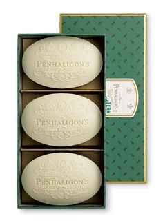 three soaps in a green box with the label penhalligon's