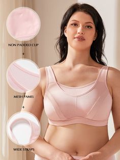 Product Details: 100% Nylon Imported Hook and Eye closure Design for full figure women with B-G cup size, suit for medium or high impact sports.Full coverage sports bra, offer high support and reduce bounce when working out. Wireless cups with no padding, breathable material gives you maximum comfort.bras for women wirefree have High performing moisture wicking fabrics to keep you cool. High Impact Sports Bra used Adjustable shoulder straps not only effectively prevent the bra from shifting, but also beautify your back curve. Lightweight mesh panel provides cooling ventilation and more coverage.Plus size bras suitable for running, gym workout, yoga, pilates, or daily activewear. Extra plush and adjustable hook & eye closure for superior comfort and custom feeling fit. Size options: For ful Plus Size Sports Bras, Closure Design, High Impact Sports Bra, Workout Yoga, Full Coverage Bra, Pink Bra, Full Figured, Mesh Panel, Cup Size