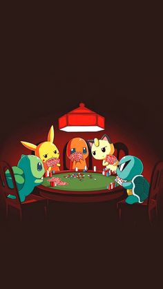 some cartoon characters sitting at a table with candy canes in front of them on a dark background