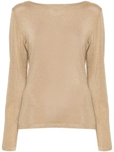 gold-tone metallic threading knitted construction cowl neck long sleeves ribbed cuffs and hem Cowl Neck Long Sleeve, Knitted Tops, Knitted Top, Alberta Ferretti, Metallic Thread, Threading, Knitwear Women, Cowl Neck, Knit Top