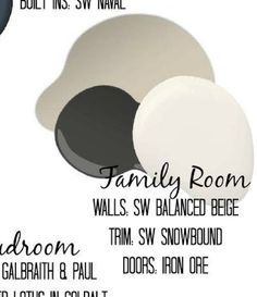 some white and black paint colors with the names on each color scheme for walls, floors, or ceilings