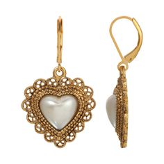 Faux Pearl Heart Filigree Drop Earrings Victorian Earrings, 1928 Jewelry, Pearl Stone, Filigree Jewelry, Vintage Inspired Jewelry, Pearl Heart, Cameo Jewelry, Creating Jewelry, Gold Dipped