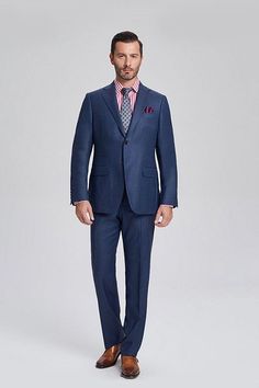 Notch Lapel Flap Pocket Navy Blue Mens Business Suits-showprettydress Blue Single Button Formal Suits, Blue Three-piece Suit For Formal Occasions, Blue Professional Three-piece Suit For Formal Occasions, Professional Blue Formal Sets, Blue Double Breasted Single Button Suit For Formal Occasions, Formal Single Breasted Custom Fit Sets, Formal Custom Fit Single Breasted Sets, Formal Single-breasted Custom Fit Sets, Formal Blue Sets With Notch Lapel