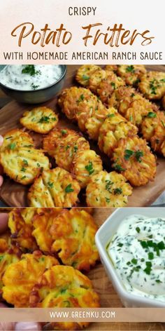 crispy potato fritters with homemade american ranch sauce are the perfect appetizer