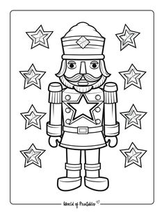 a nutcracker with stars in the background coloring page for children's books