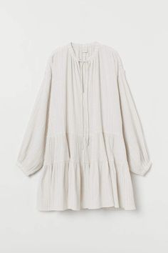 H&M Wide-cut Flounced Tunic - Beige Black Striped Dress, Cut Out Swimsuits, Twill Jacket, Shades Of Beige, Smock Dress, Wide Sleeves, Dress Romper, Blouse Dress, White Patterns