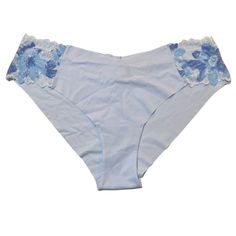 New Cheeky Pantie. Nylon Blend. Solid Material With Lace Panels On The Front/Side. Blue Bottoms With Lace Trim For Spring, Light Blue Bottoms With Lace Trim For Summer, Light Blue Lace Trim Bottoms For Summer, Casual Blue Bottoms With Lace Trim, Blue Bottoms With Lace Trim For Daywear, Blue Lounge Bottoms With Lace Trim, Blue Lace Trim Bottoms For Loungewear, Blue Fitted Bottoms For Daywear, Fitted Blue Bottoms For Daywear