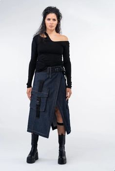 Edgy Streetwear Skirt With Pockets, Edgy Cotton Skirt With Pockets, Fitted Utility Denim Skirt With Pockets, Fitted Utility Cargo Skirt With Belt Loops, High Waist Denim Cargo Skirt, High Waist Utility Skirt With Belt Loops, High-waisted Utility Skirt With Belt Loops, Edgy Fitted Cargo Skirt With Pockets, Asymmetrical Denim Skirt With Pockets