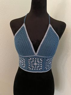 Handmade crochet crop top Casual Crochet Lace Triangle Top, Summer Cropped Crochet Lace Top, Spring Crochet Lace Triangle Top, Spring Cropped Crochet Top, Fitted Crochet Crop Top For Spring, Fitted Cropped Tops With Crochet Trim, Spring Triangle Top With Crochet Lace, Spring Triangle Crochet Lace Top, Cropped Crochet Top With Crochet Trim For Vacation