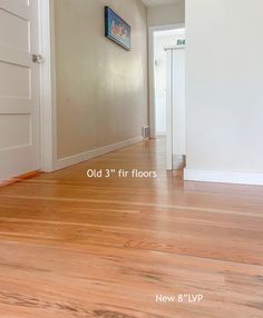 an empty room with hard wood flooring and white door in the background, next to a doorway