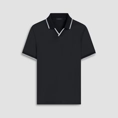 This short-sleeved polo shirt in 100% Pima cotton features rib knit Johnny collar and double contrast tipping detail. Pima cotton is known for its luxurious softness and durability and this shirt is the fusion of one the finest materials with thoughtful detailing. Knit Polo Shirt, Johnny Collar, Black Sleeves, Dapper Dan, Knit Polo, Pima Cotton, Rib Knit, Polo Shirt, Collar