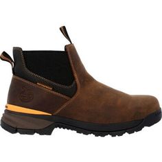 Georgia Men's TBD 5" Soft Toe Waterproof Chelsea Work Boot -Brown- GB00599On Sale Now! This Item Ships FREE! The Georgia Boot TBD waterproof chelsea work boot stands for one thing - Tough Beyond Dispute. You don't have to sacrifice superior protection and support for this lightweight, flexible boot. Built with a Flexible Strobel construction, these brown chelsea boots are crafted in full-grain and high-abrasion Tec-Tuff leather. The interior features a high-performance mesh lining and elastic go Boot Stand, Georgia Boots, Metallic Boots, Brown Chelsea Boots, Aesthetic Grunge Outfit, Brown Boots, Work Boots, Chukka Boots, Grunge Outfits