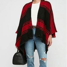 Plaid Poncho By Express. The Perfect Statement Piece For Fall And Winter! View Ages For More Details. 65% Acrylic, 26% Cotton And 9% Polyester. Model Is Size 12 And 6'2. Measurements 51" Wide Length 30" - 38" If You Like: #Blogger Styles Free People Madewell Asos H&M Zara Gap Vans Victoria's Secret Colombia Calvin Klein Ralph Lauren Rag & Bone All Saints Michael Kors Coach Birkenstock Cabela's Silent D Tommy Hilfiger Express Ray-Ban Diesel Jessica Simpson Tommy Bahama Johnny Wasshow Me Your Mumu Poncho Blanket, Open Front Poncho, Kimono Shrug, Winter View, Long Sleeve Shrug, Black Poncho, Blanket Poncho, Plaid Poncho, Poncho Wrap